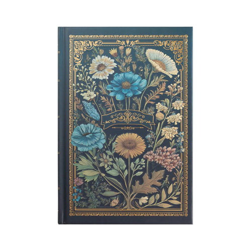 A5 Indigo Blue Floral Tapestry Hardcover Notebook with Gold Gilded Edges