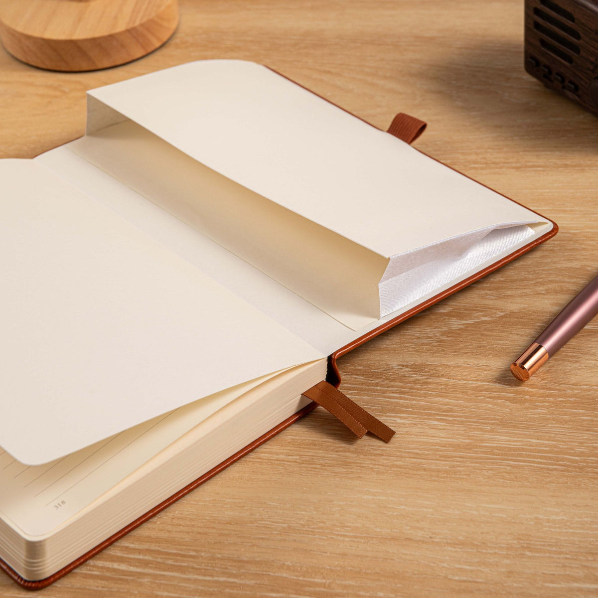 A5 Red Vegan Leather Hummingbird Notebook Lay-flat, 180 Degree Open Design with Inner Pocket