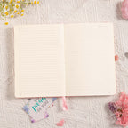 A5 Pink Vegan Leather Hummingbird Notebook Open, Numbered Pages with Date Headers and 7mm Ruled Lines