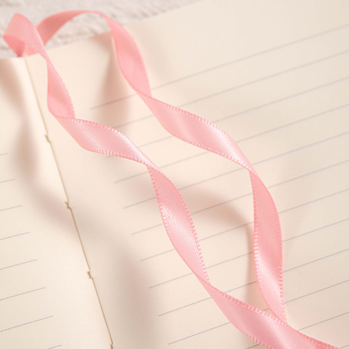 A5 Pink Vegan Leather Hummingbird Notebook Detail, Pink Ribbon Bookmark on 7mm Ruled Lined Paper