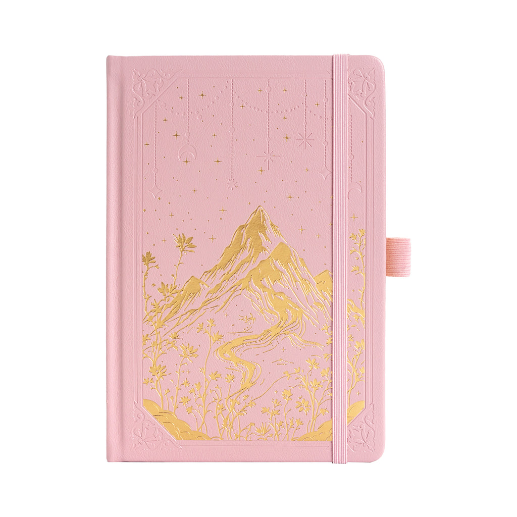 A5 Pink Vegan Leather Mountain Notebook | Matte Gold Hardcover