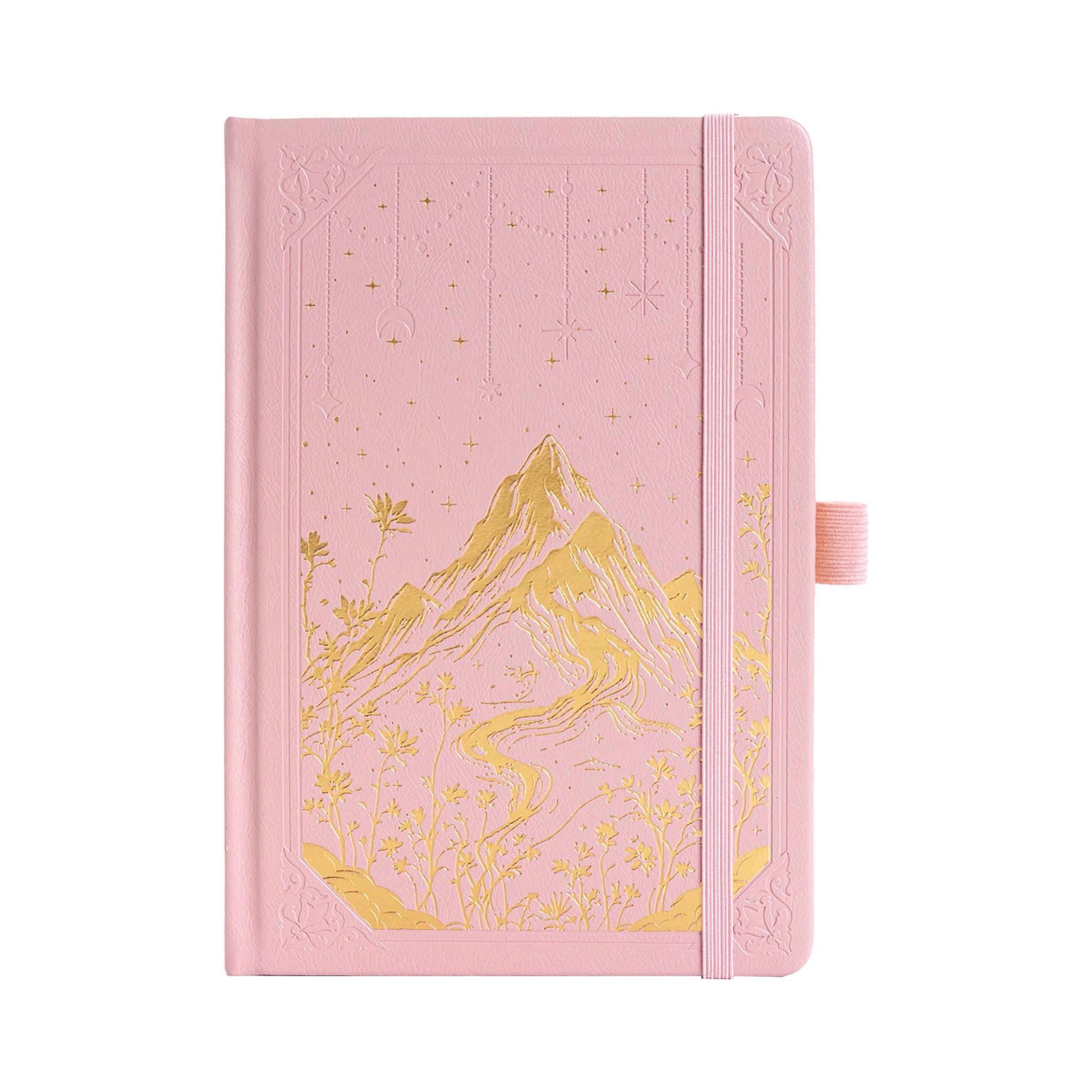A5 Pink Vegan Leather Mountain Notebook | Matte Gold Hardcover