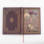 A5 Purple Taupe Floral Tapestry Hardcover Notebook Open, Ribbon Bookmark Detail