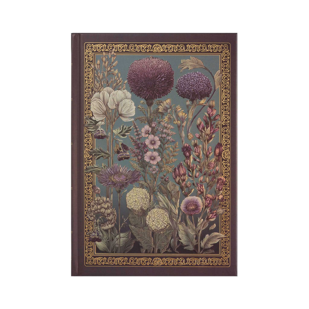 A5 Purple Taupe Floral Tapestry Hardcover Notebook with Gold Gilded Edges