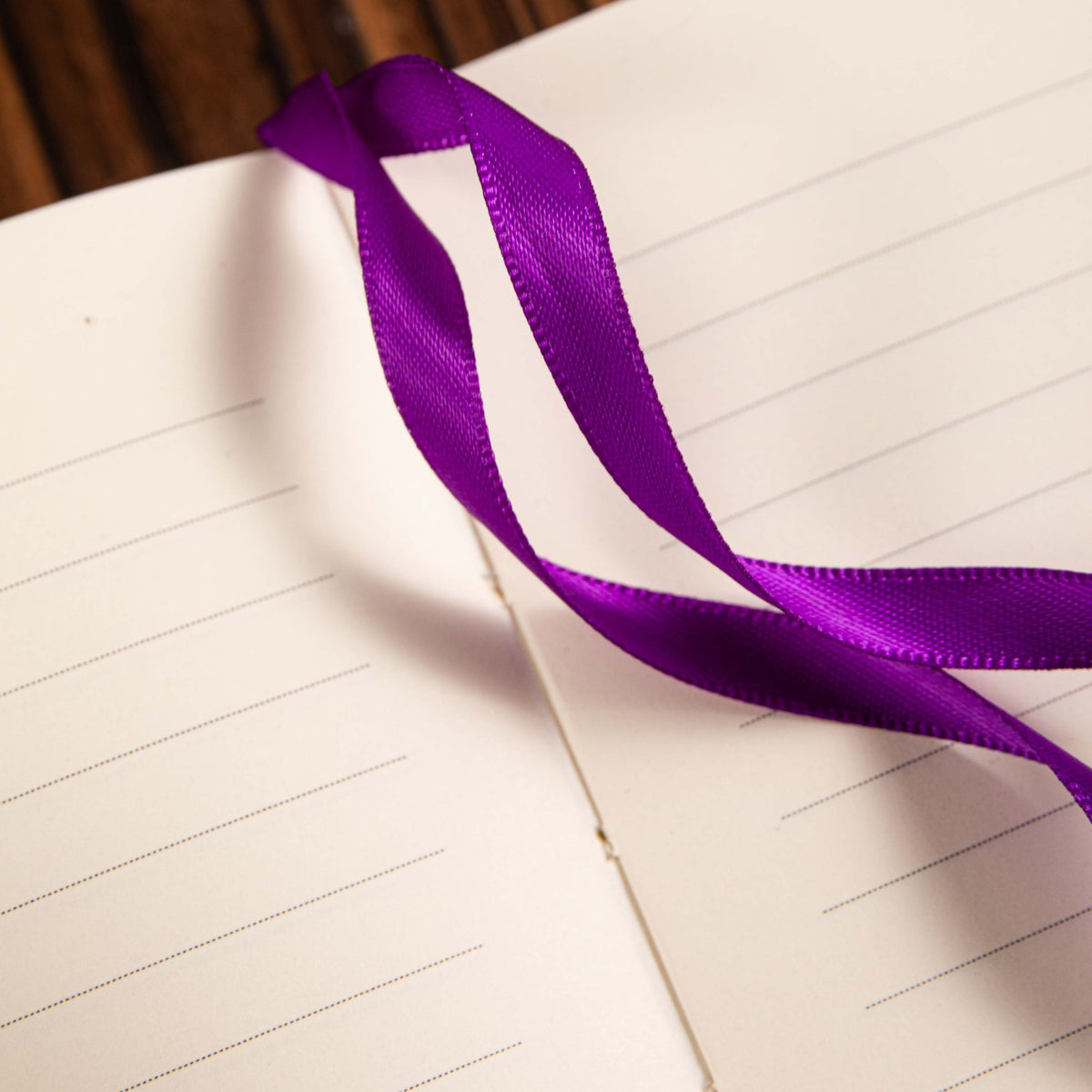 A5 Purple Vegan Leather Hummingbird Notebook Detail, Purple Ribbon Bookmark on 7mm Ruled Lined Paper