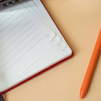 MGGAO A5 Red Vegan Leather Notebook Open Pages, 9mm Ruled Lined Paper with Pen