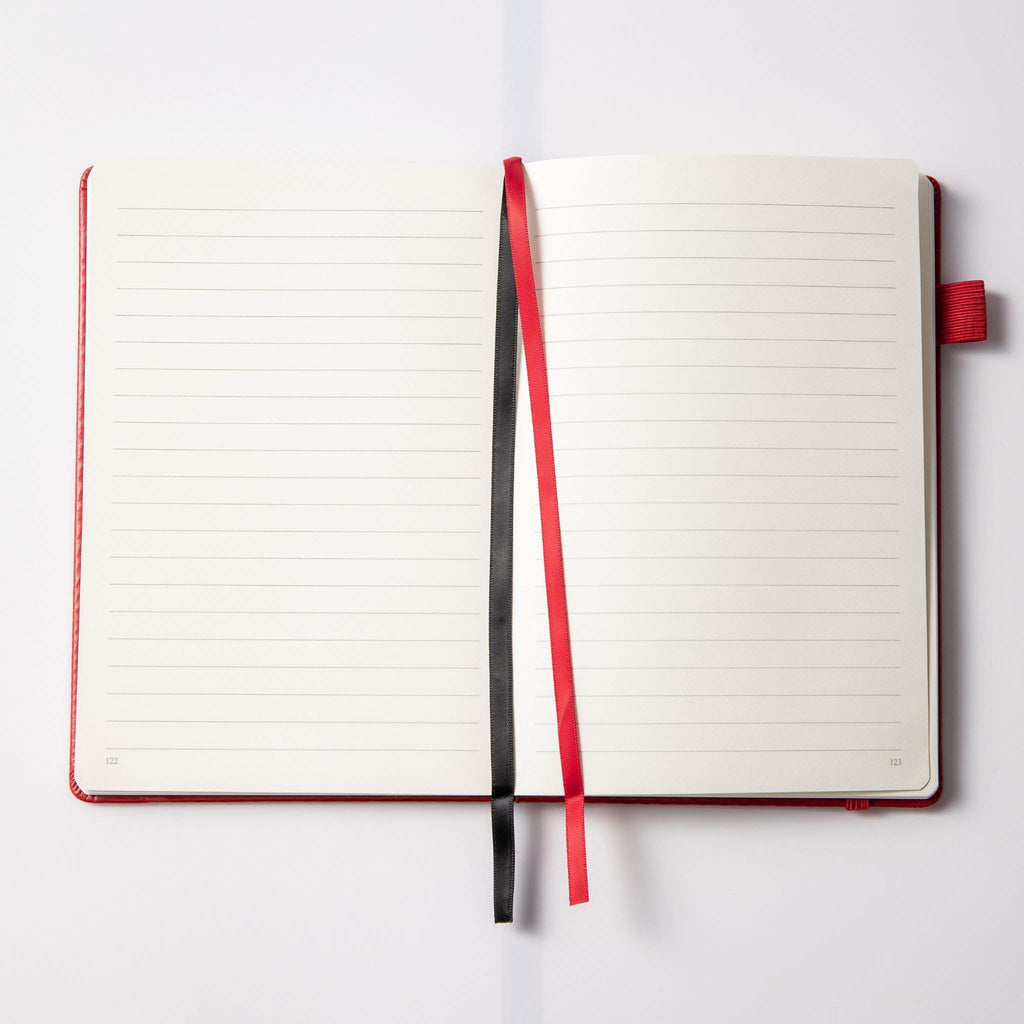MGGAO A5 Red Vegan Leather Notebook Lay-flat, 188 Pages with Dual Ribbon Bookmarks