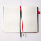 MGGAO A5 Red Vegan Leather Notebook Lay-flat, 188 Pages with Dual Ribbon Bookmarks