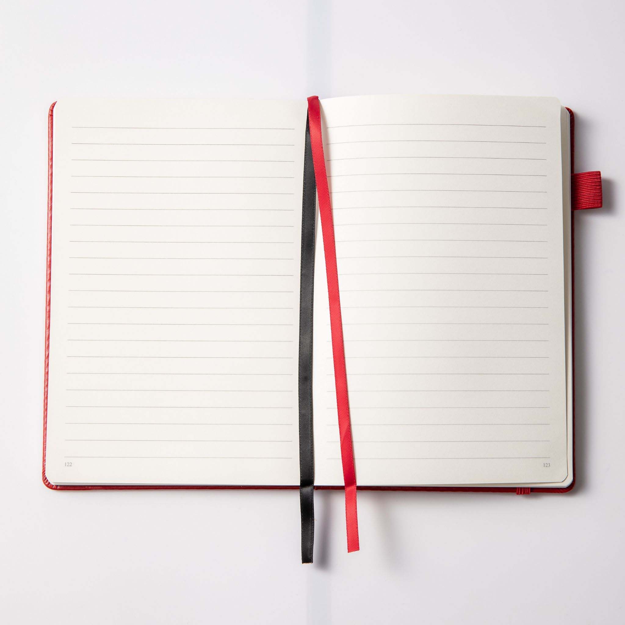 MGGAO A5 Red Vegan Leather Notebook Lay-flat, 188 Pages with Dual Ribbon Bookmarks