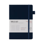 MGGAO A5 Striped Navy Vegan Leather Notebook with Packaging Sleeve, 188 Numbered Pages Journal
