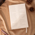 A5 Wind Flowers Hardcover Lined Notebook Open, Bible Verse Pages on Beige Paper