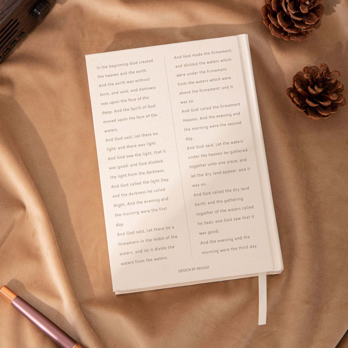A5 Wind Flowers Hardcover Lined Notebook Open, Bible Verse Pages on Beige Paper
