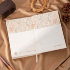 A5 Wind Flowers Hardcover Lined Notebook Open, Illustrated Front and Back Endpapers