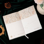 A5 Wind Flowers Hardcover Lined Notebook Endpaper Detail, Front and Back Illustrated Pages with Ribbon