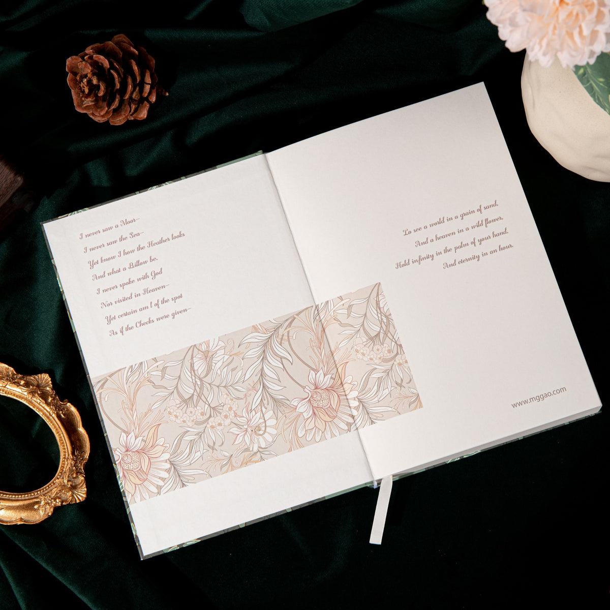A5 Wind Flowers Hardcover Lined Notebook Open, Illustrated Endpapers with Floral Pattern