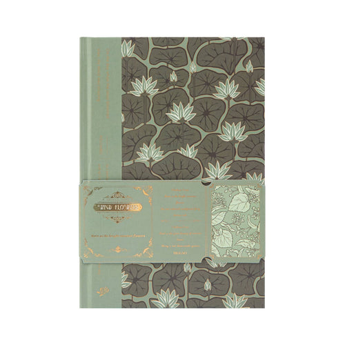 A5 Wind Flowers Hardcover Lined Notebook with Decorative Belly Band, Green Gold Foil Cover