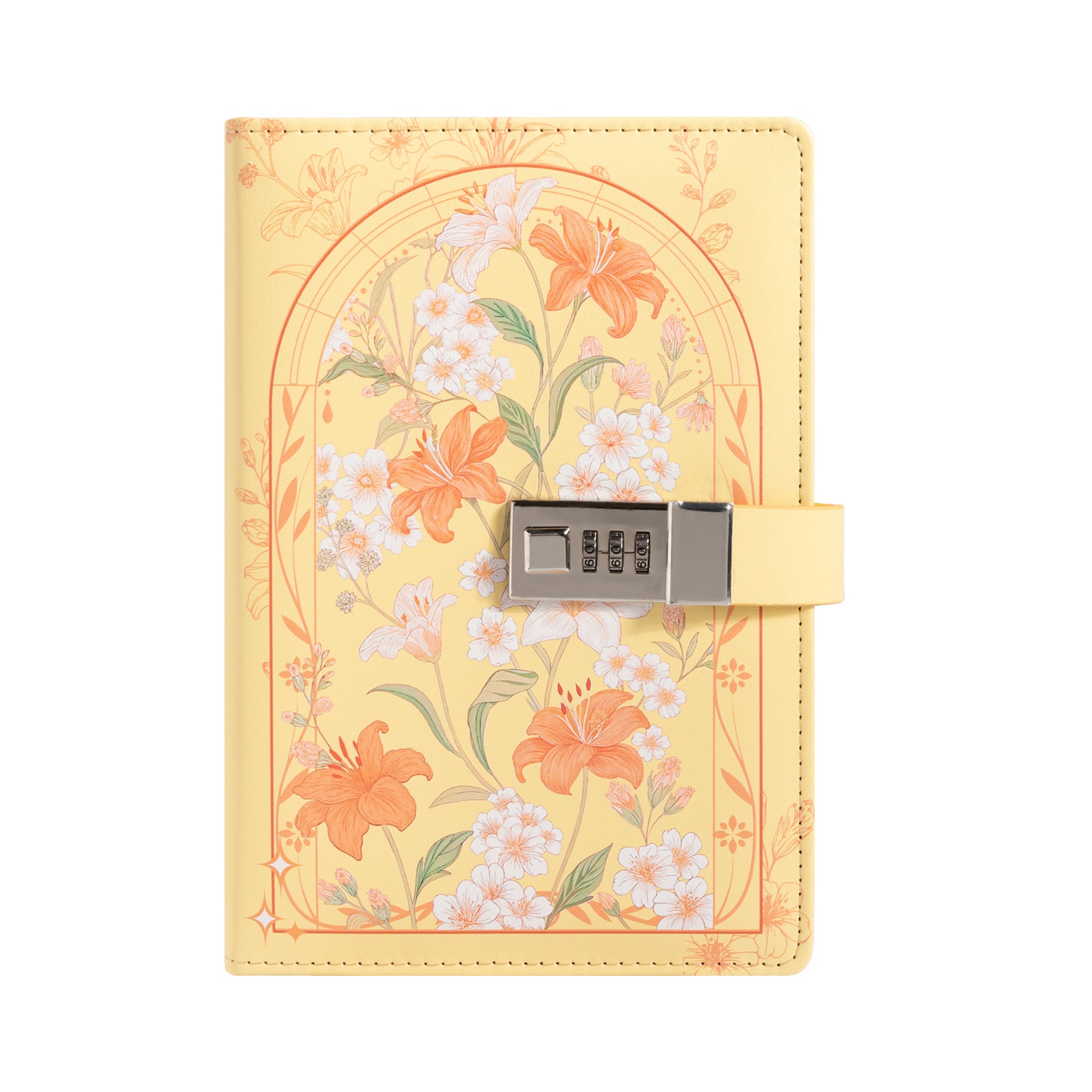 A5 Yellow Floral Vegan Leather Lockable Notebook