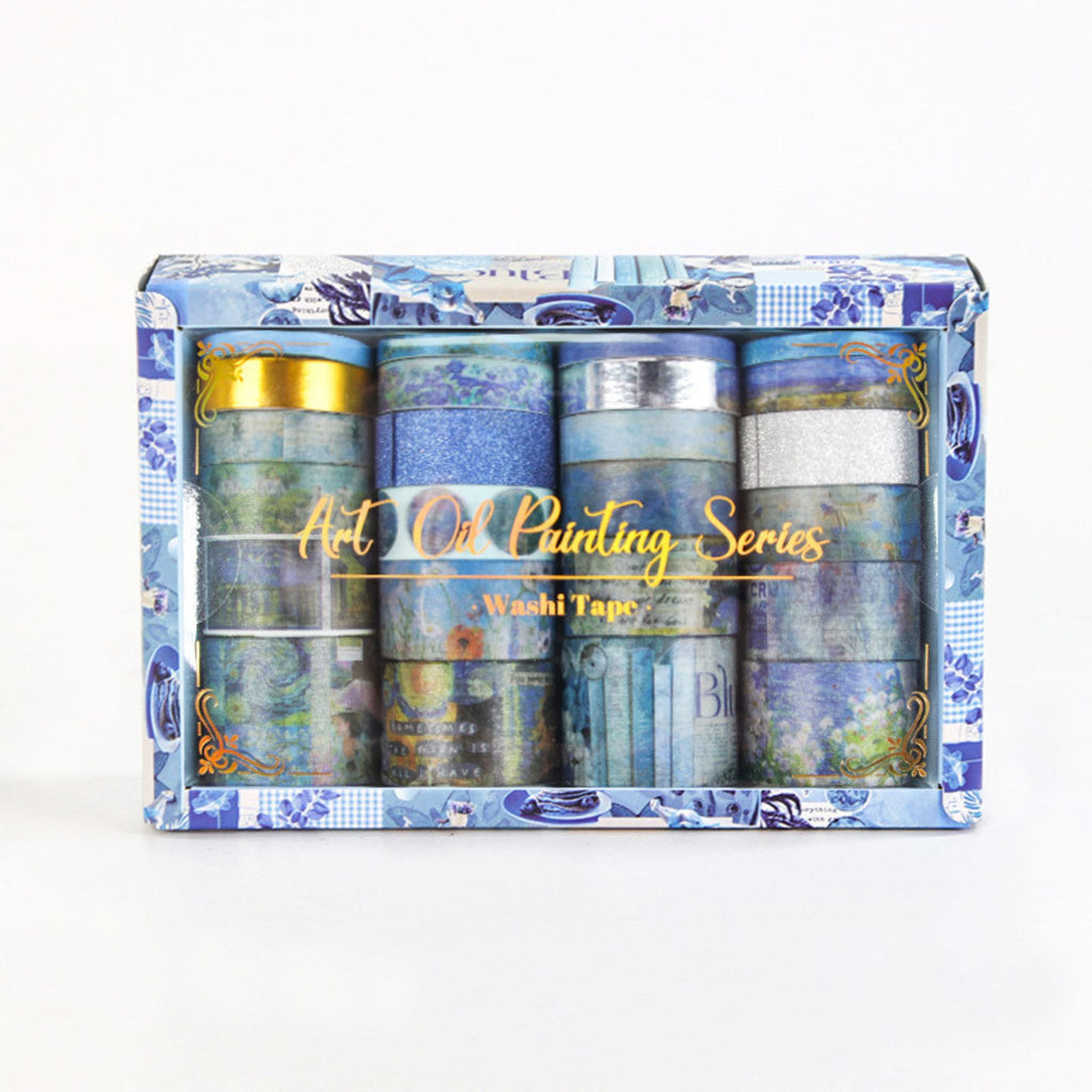 Vintage Elegance Washi Tape Set 24 Rolls Multi-Width, Blue Ocean Series Boxed Display