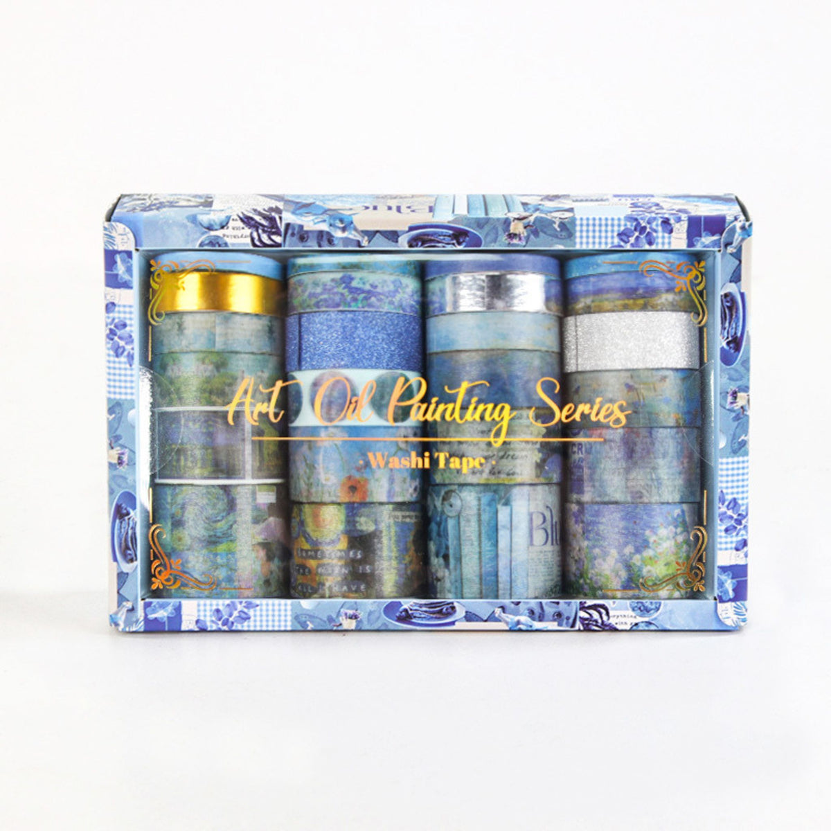 Vintage Elegance Washi Tape Set 24 Rolls Multi-Width, Blue Ocean Series Boxed Display