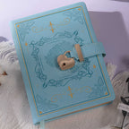B6 Light Blue Rose Embossed Vegan Leather Journal with Gold Heart Lock