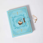 B6 Light Blue Rose Embossed Vegan Leather Journal with Gold Heart Lock and Key