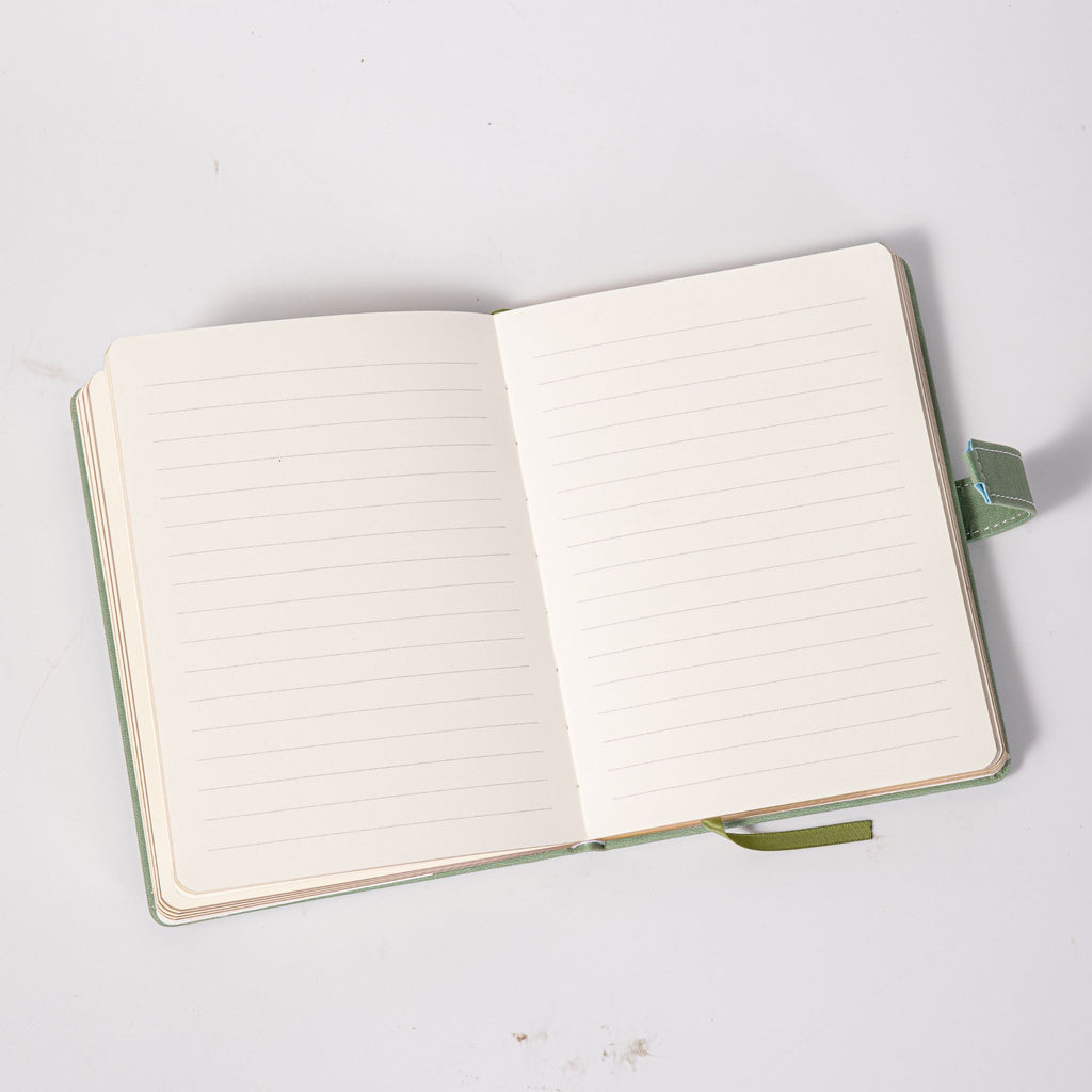B6 Green Rose Embossed Vegan Leather Journal Lay-flat, 288 Pages 8mm Ruled 100gsm Paper