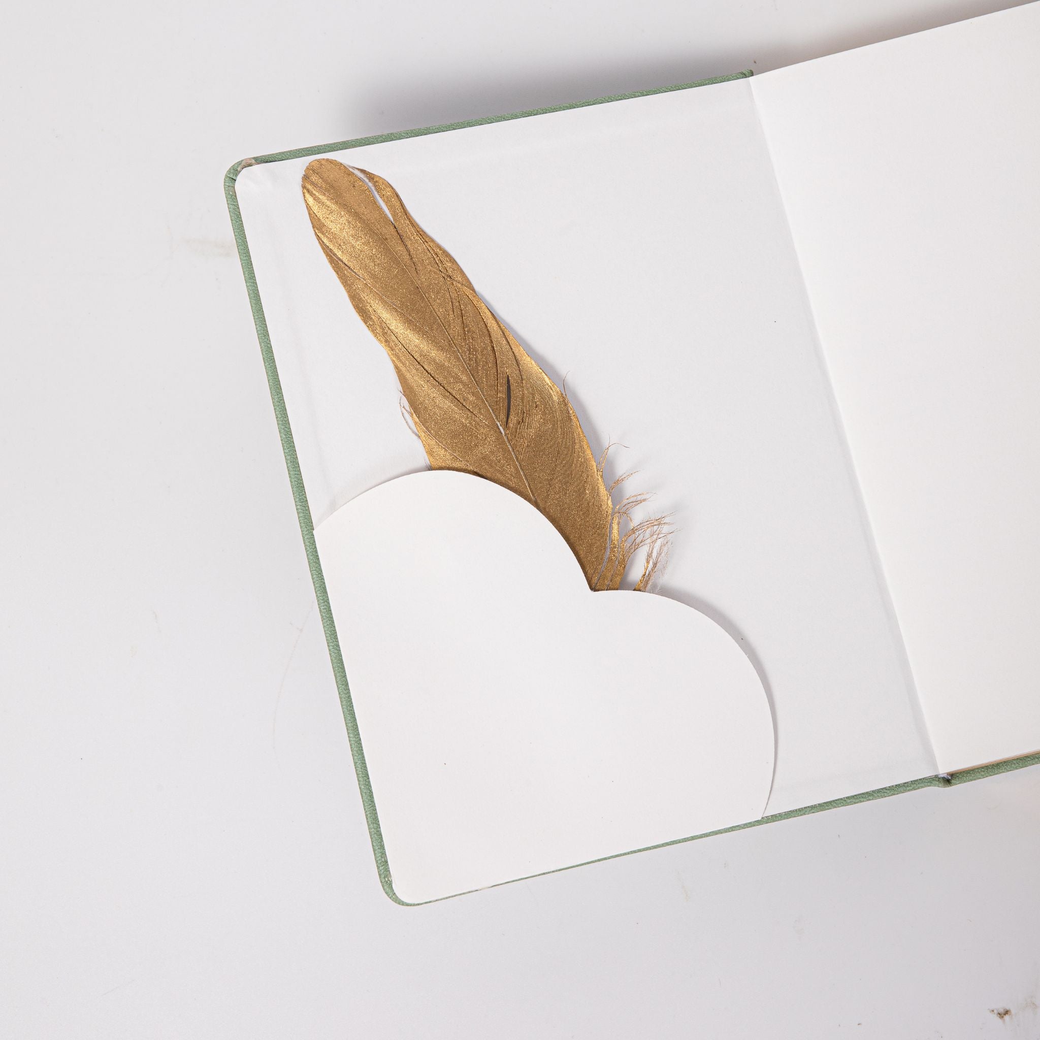 B6 Green Rose Embossed Vegan Leather Journal, Inner Pages Detail with White Feather