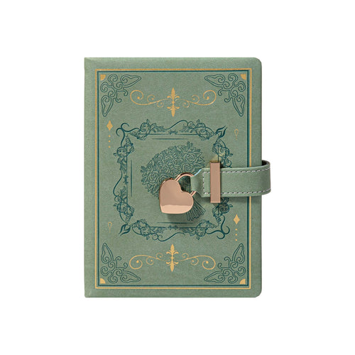 B6 Green Rose Embossed Vegan Leather Journal with Gold Heart Lock