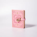 B6 Pink Rose Embossed Vegan Leather Journal with Gold Heart Lock and Key, Side View