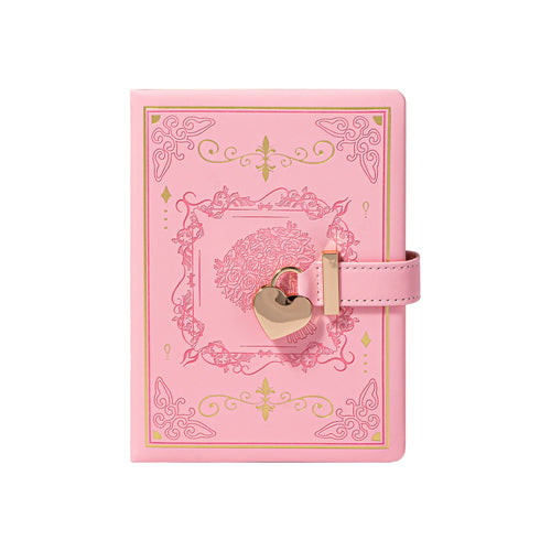 B6 Pink Rose Embossed Vegan Leather Journal with Gold Heart Lock, Front View