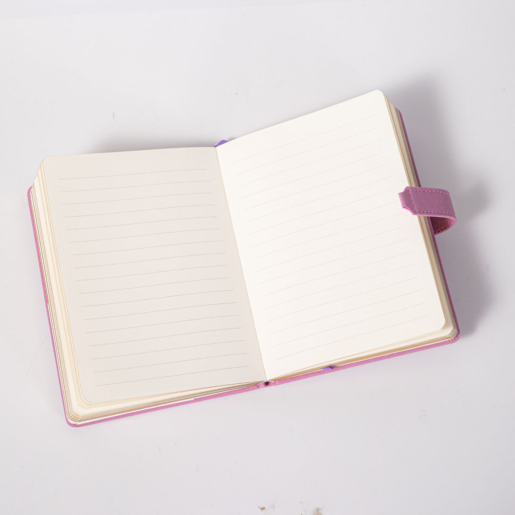 B6 Purple Rose Embossed Vegan Leather Journal Lay-flat, 288 Pages 8mm Ruled 100gsm Paper