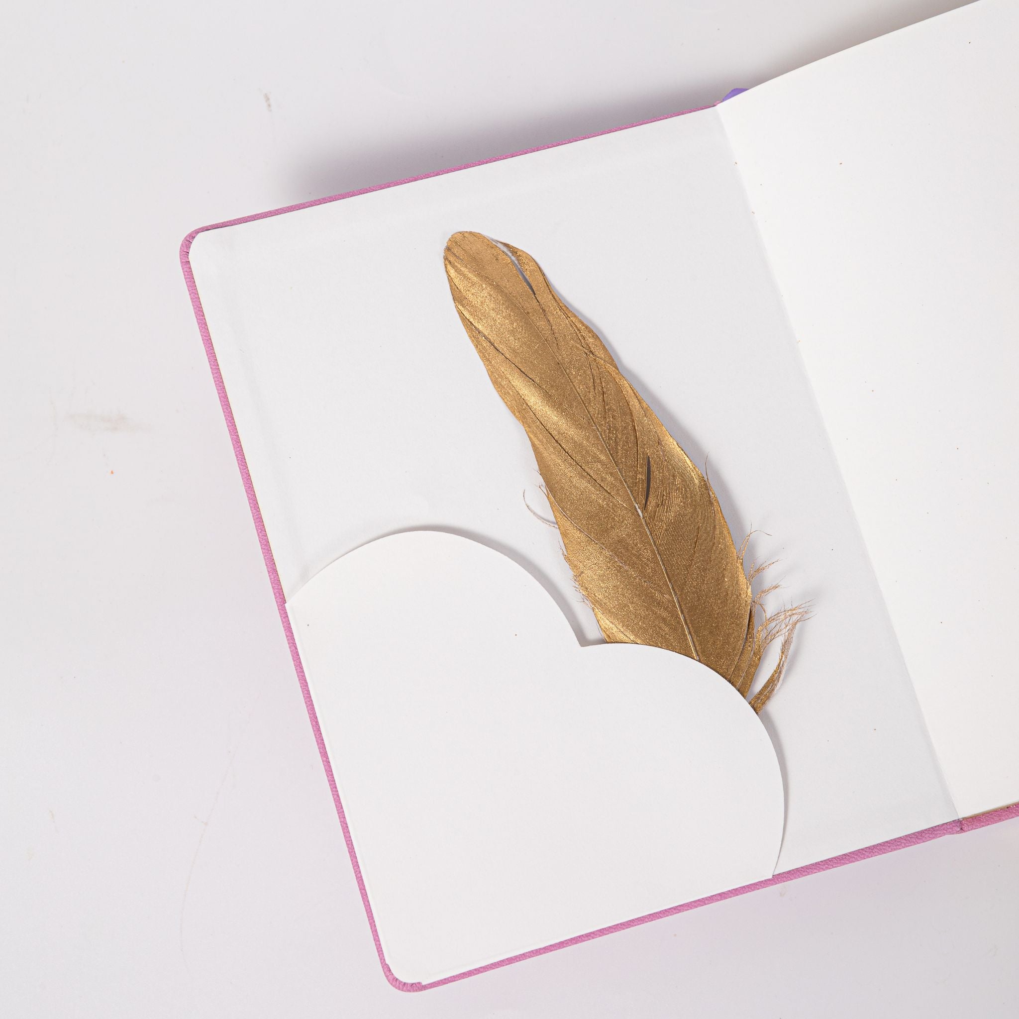 B6 Purple Rose Embossed Vegan Leather Journal, Inner Pages Detail with White Feather