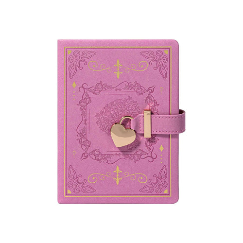 B6 Purple Rose Embossed Vegan Leather Journal with Gold Heart Lock