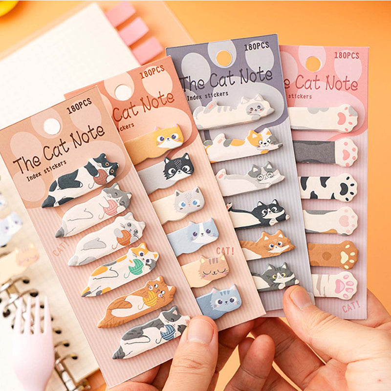 180-piece cat-shaped index sticker set, colorful tabbed sticky notes for journaling and planners