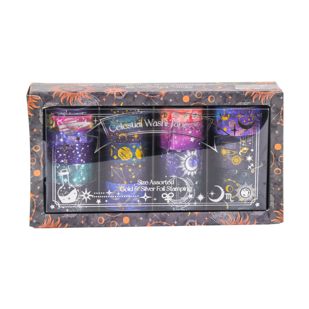 Celestial Dream Foil Washi Tape Set 19 Rolls, Gift Box with Transparent Window Showing Starry Night Rolls