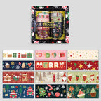 Christmas Gold Foil Washi Tape Set 12 Rolls, Assorted Gift Box with 12 Festive Rolls Display on Grey Background