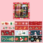 Christmas Gold Foil Washi Tape Set 12 Rolls, Black Gift Box with 12 Assorted Festive Rolls Display on Pink Background