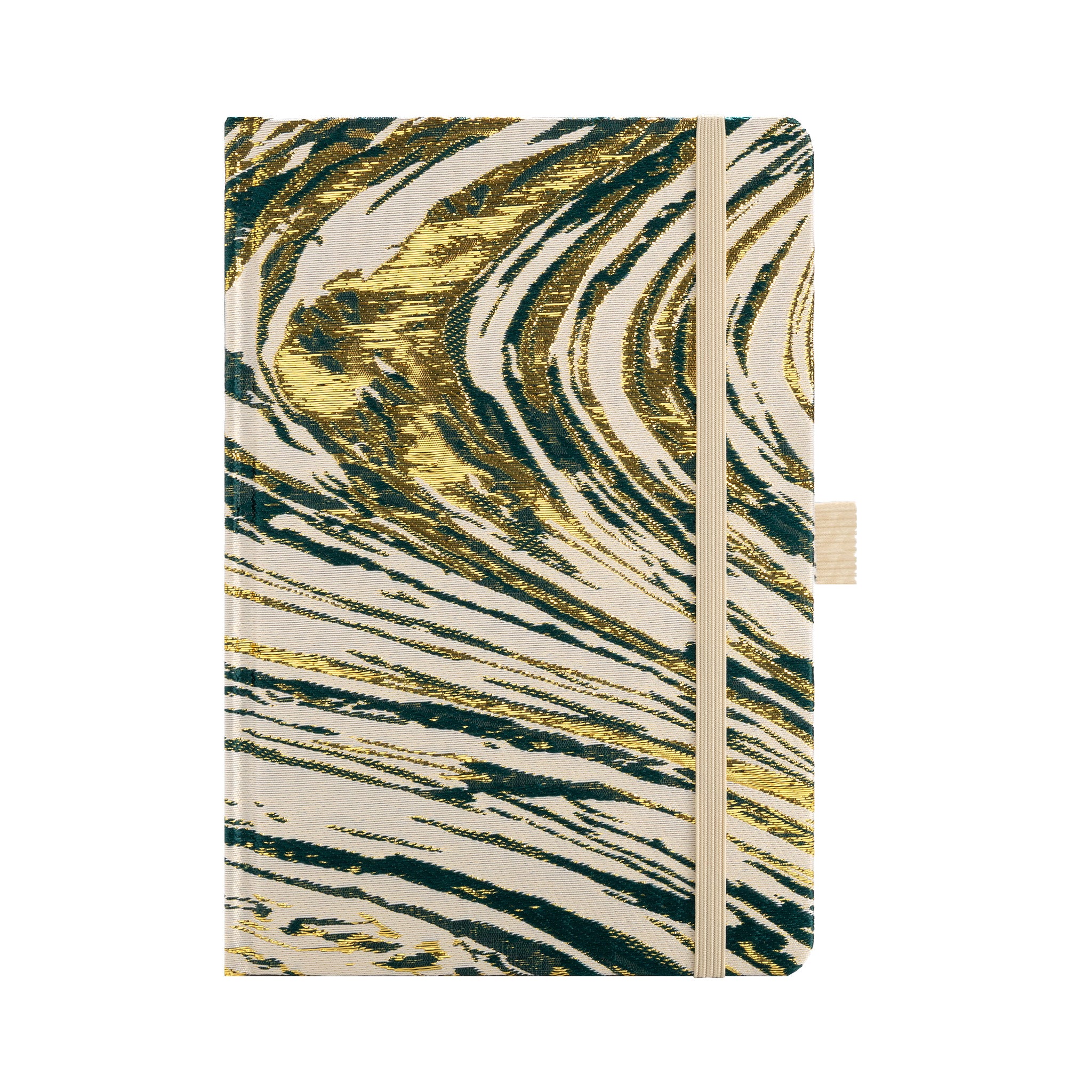 A5 Dark Green Gold Marble Embroidered Fabric Hardcover Notebook