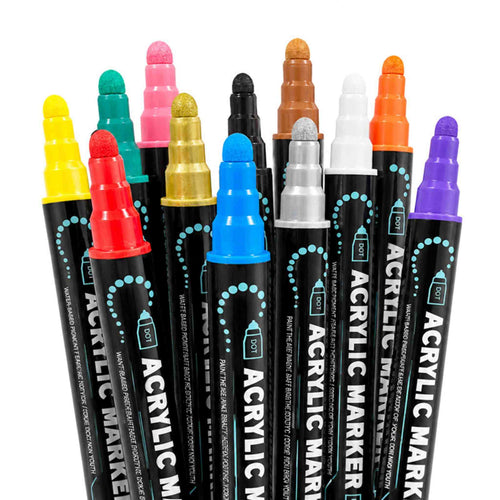 Dual Tip Acrylic Marker Pens 36 Colors, Water Based Fine and Dot Tips for Drawing and Graffiti on Glass Stone Wood.