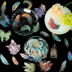 Feather Gold Foil Holographic PET Stickers, Close-up Detail Showing Circular Designs and Holographic Reflections