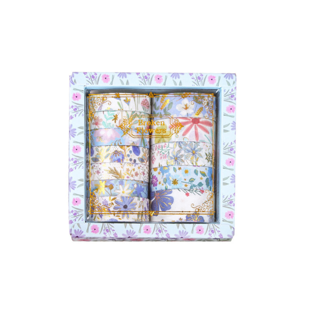 Floral Dream Gold Foil Washi Tape Set 12 Rolls, Blue Floral Style Gift Box Display