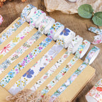 Floral Dream Gold Foil Washi Tape Set 12 Rolls, Assorted Floral Rolls Fanned Out Showing Mixed Widths