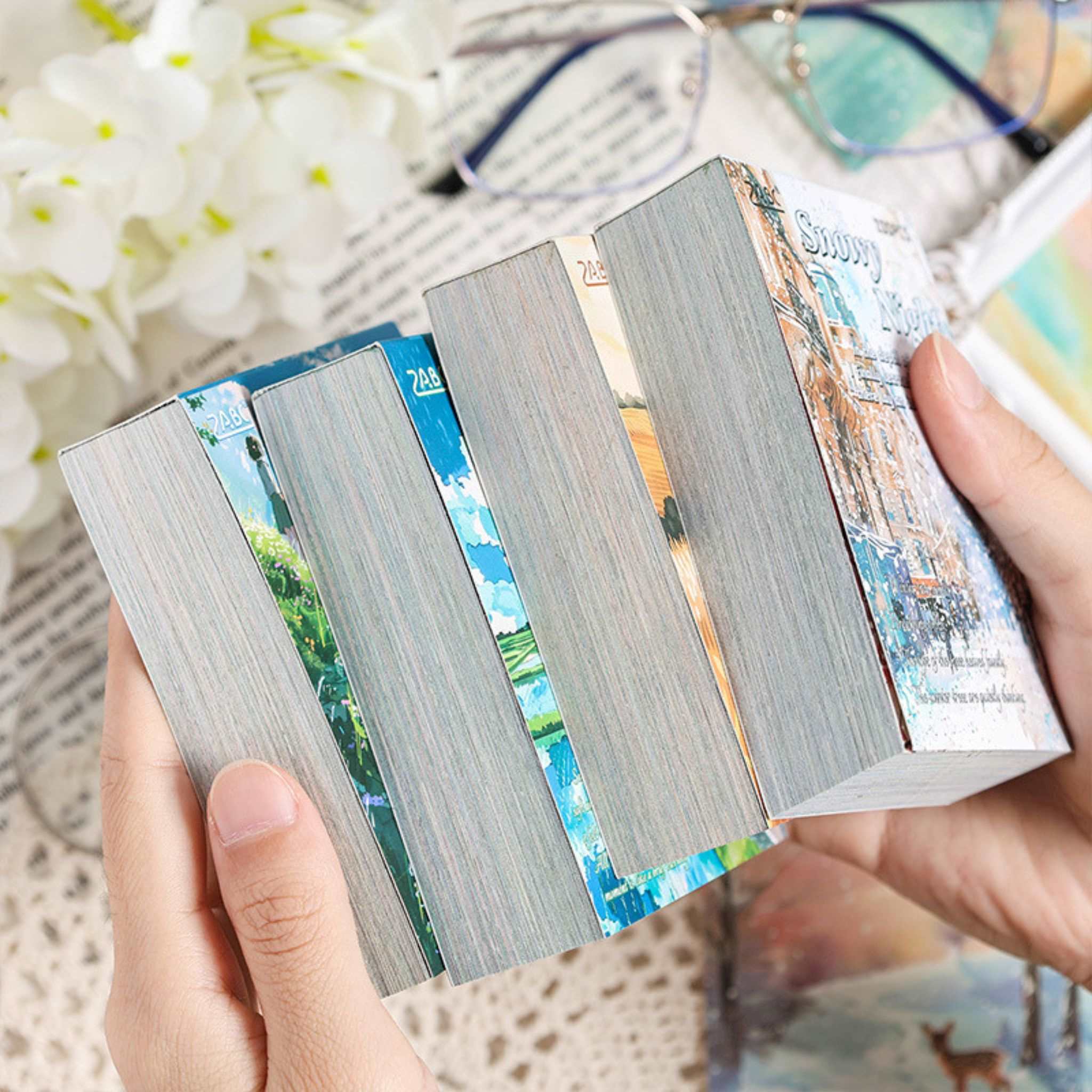 Colorful scrapbook paper pieces for collage
