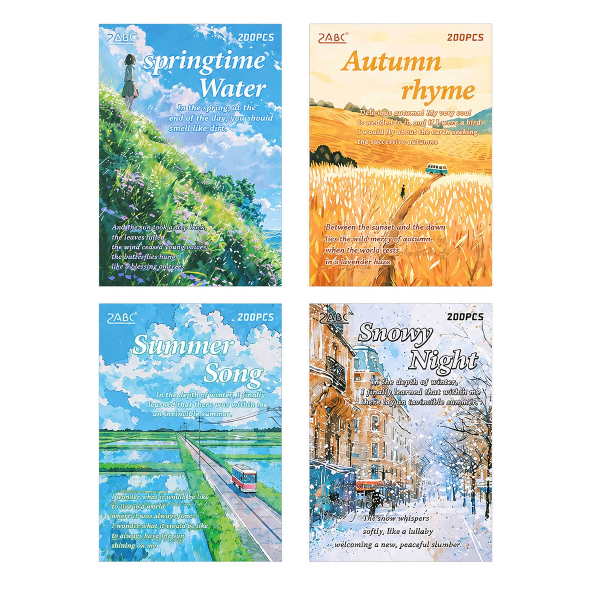 Four seasonal decorative journal scrapbook paper designs