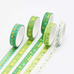 Cute Illustrated Washi Tape Set, Garden Green 5 Rolls Display