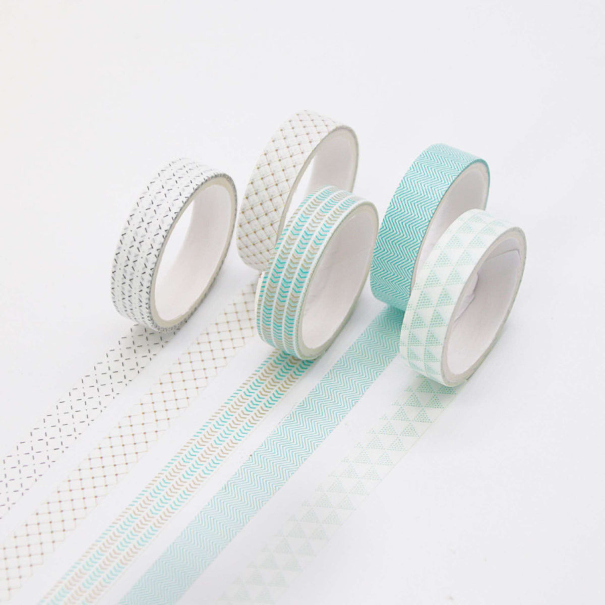 Cute Illustrated Washi Tape Set, Geometric Grid 5 Rolls Display
