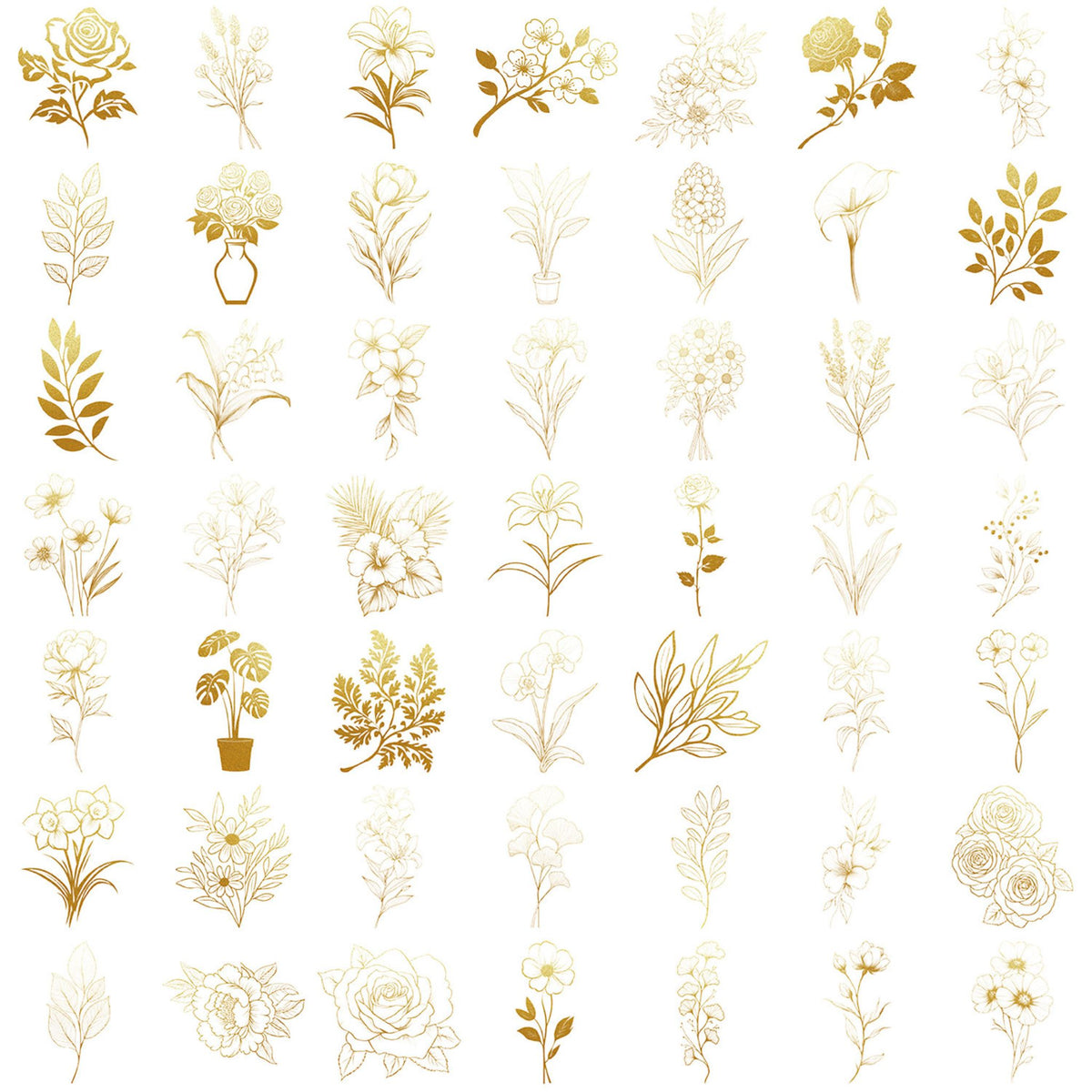 Gold Foil Floral PET Stickers