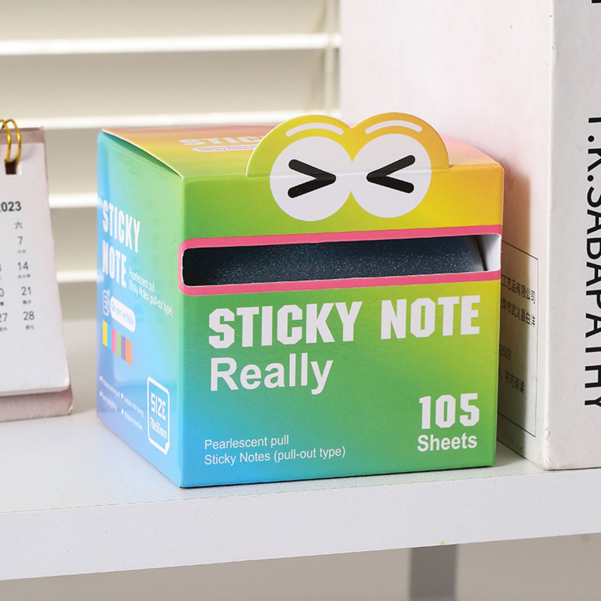 Green PET gradient pearl sticky notes in pull-out box