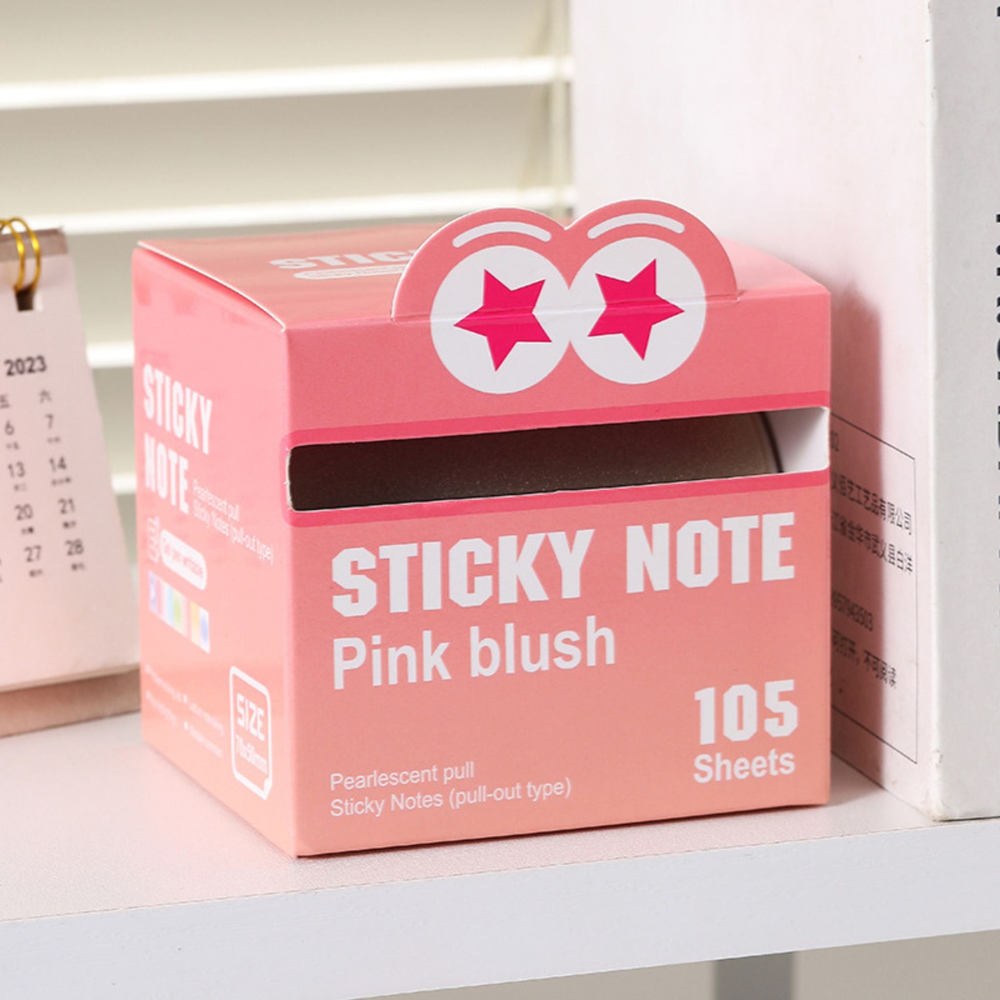 Pink PET gradient pearl sticky notes in pull-out box