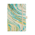 A5 Light Blue Gold Marble Embroidered Fabric Hardcover Notebook
